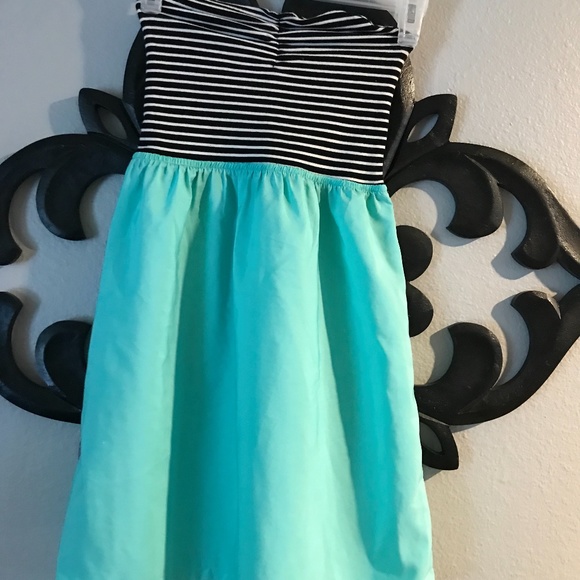 black and white stripe top w/green skirt dress - Picture 2 of 2